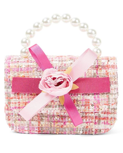 Patachou Faux pearl-embellished tweed tote bag