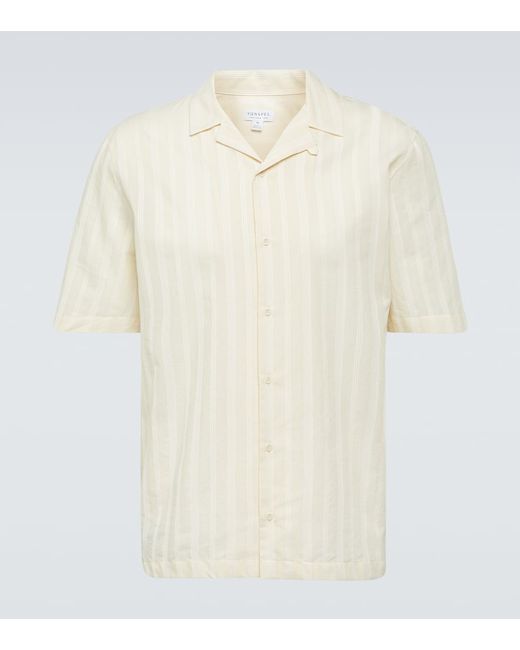 Sunspel Embroidered striped cotton bowling shirt