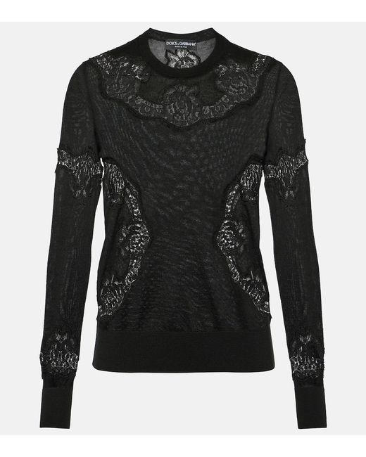 Dolce & Gabbana Lace-trimmed cashmere-blend sweater