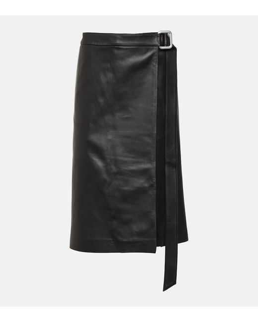 AMI Alexandre Mattiussi Wrap leather midi skirt
