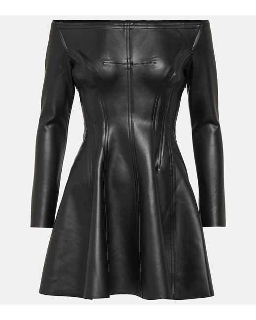Norma Kamali Off-Shoulder Grace faux leather minidress