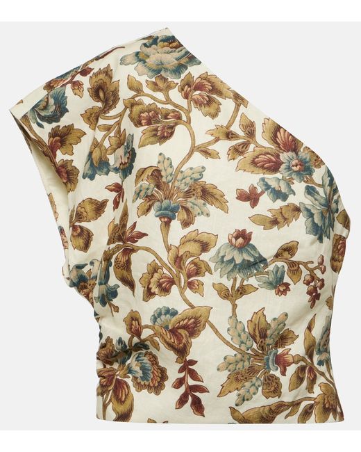 Sir. Eleanora floral one-shoulder linen crop top