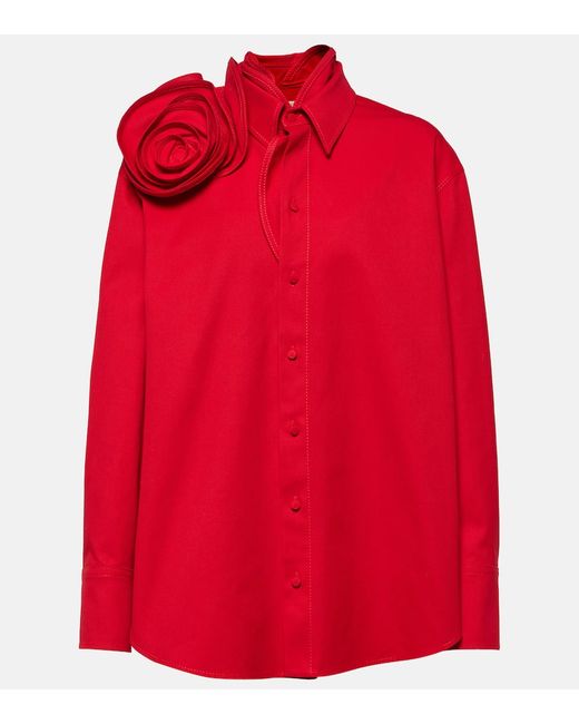 Valentino Floral-appliqué oversized cotton shirt