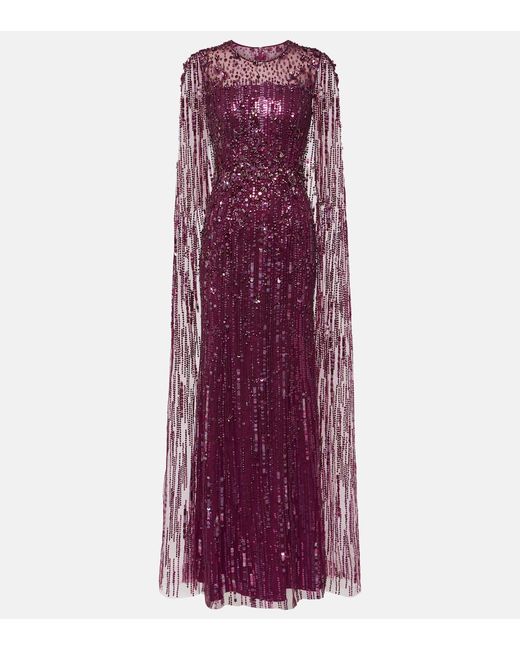 Jenny Packham Ruby caped sequined gown