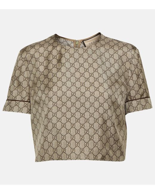 Gucci GG printed silk twill crop top