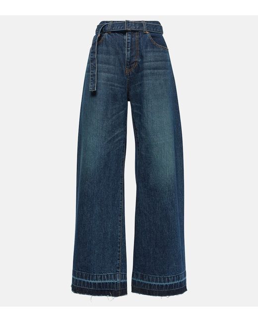Sacai Belted high-rise wide-leg jeans