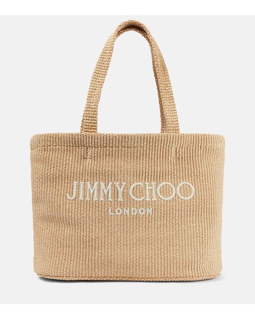 Jimmy Choo Beach logo raffia tote bag
