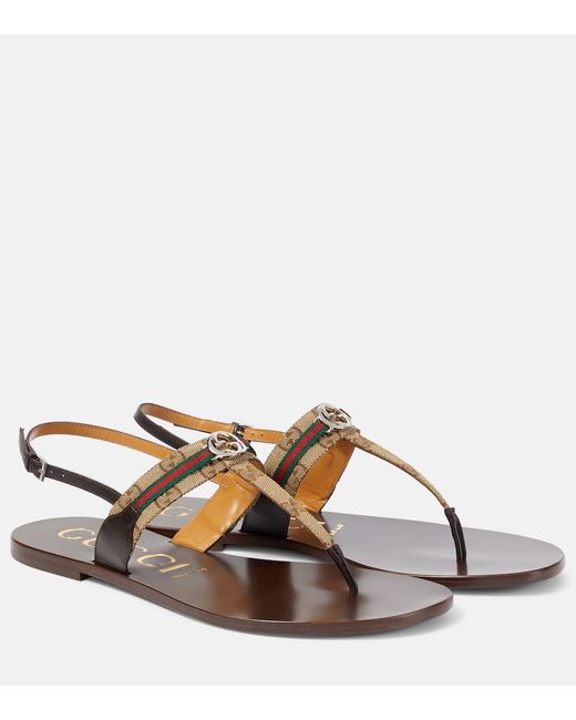 Gucci Leather-trimmed thong sandals