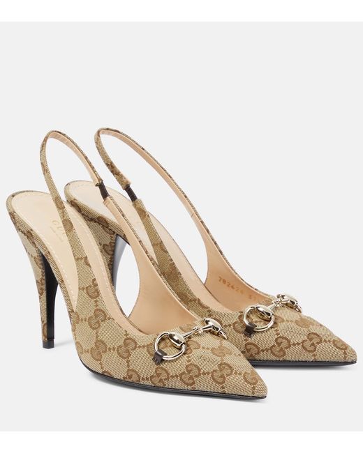 Gucci GG leather-trimmed slingback pumps