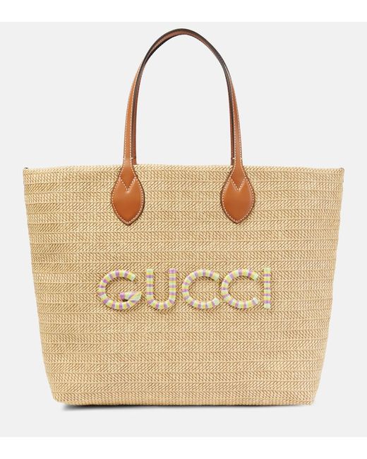 Gucci Medium logo leather-trimmed tote bag