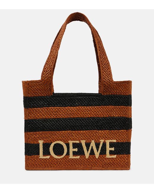 Loewe Paulas Ibiza Font Medium striped raffia tote bag