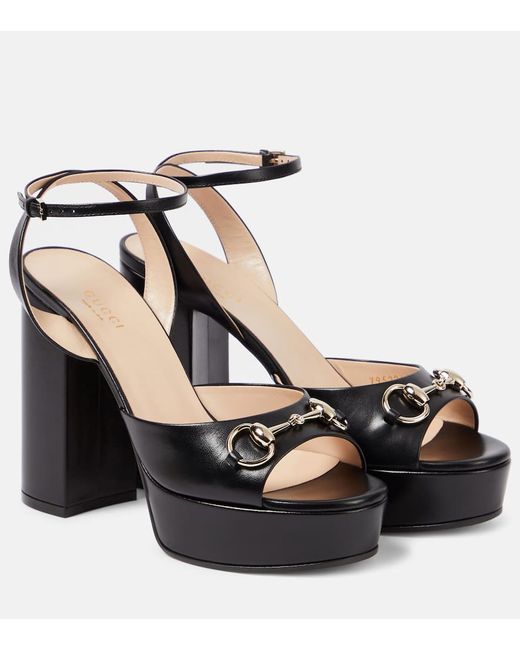Gucci Lady Horsebit leather platform sandals