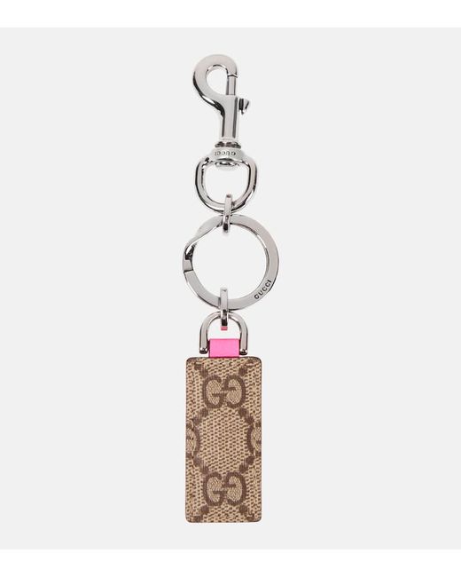 Gucci Ophidia leather-trimmed canvas keychain