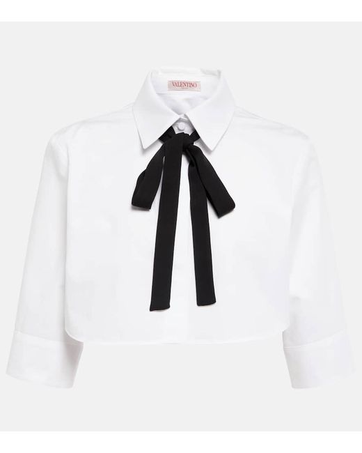 Valentino Tie-neck cropped cotton shirt