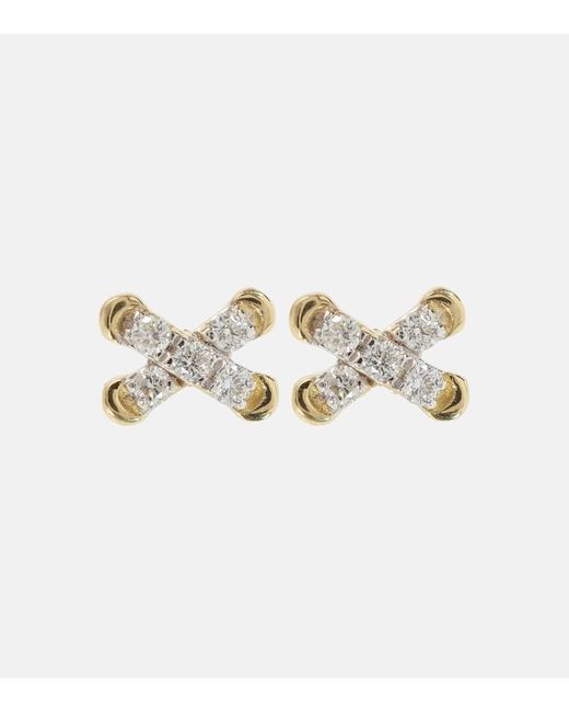 Stone And Strand Diamond Cross Stitch 14kt stud earrings with white diamonds