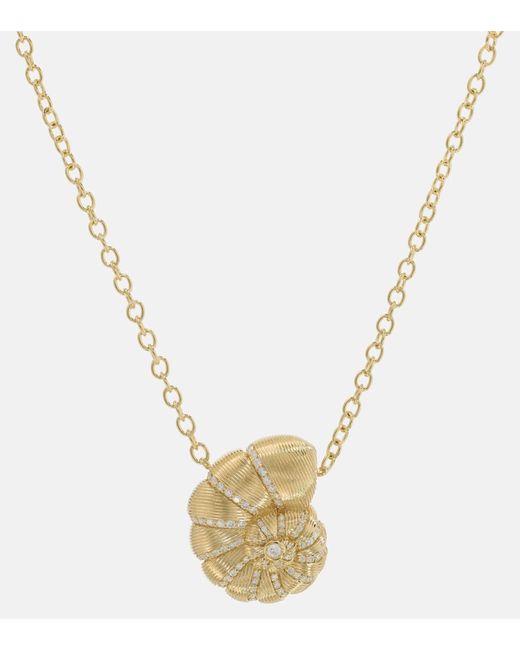 Sydney Evan Fluted Nautilus Shell 14kt necklace with diamonds