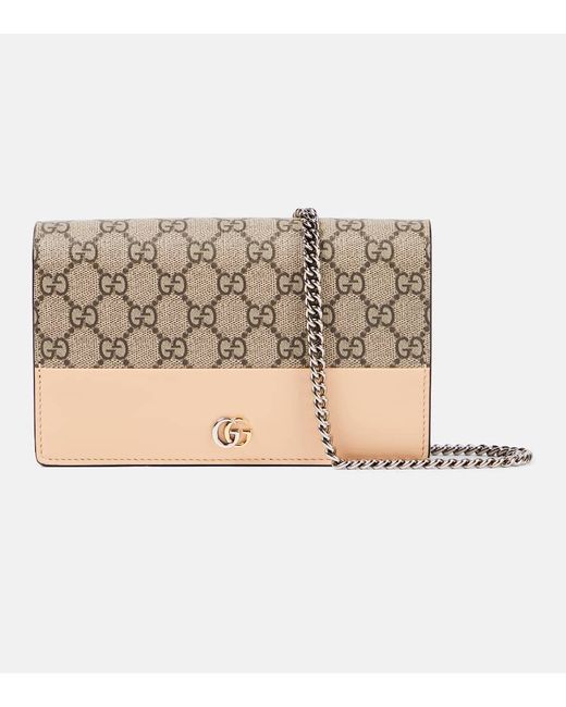 Gucci GG Marmont leather-trimmed wallet on chain