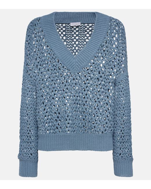 Brunello Cucinelli Open-knit cotton-blend sweater