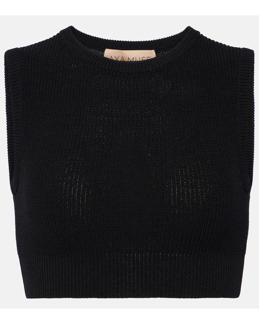 Aya Muse Ribbed-knit cotton-blend crop top