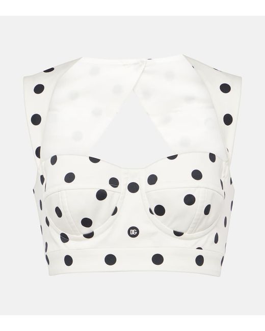 Dolce & Gabbana Polka-dot cotton-blend drill crop top