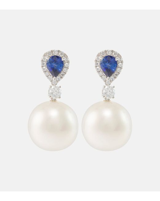 Bucherer Fine Jewellery Romance 18kt white gold earrings with sapphires diamonds and pearls