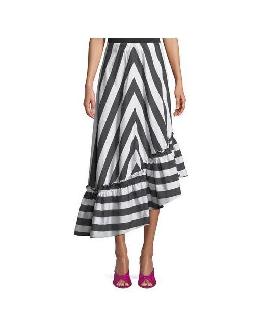 Trina Turk Rosamund Awning Stripe Shirting High-Low Skirt