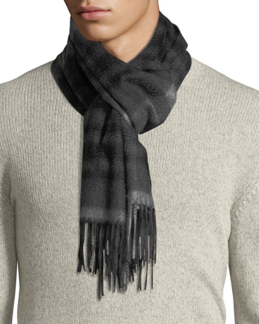 Neiman Marcus Exploded Plaid Cashmere Scarf