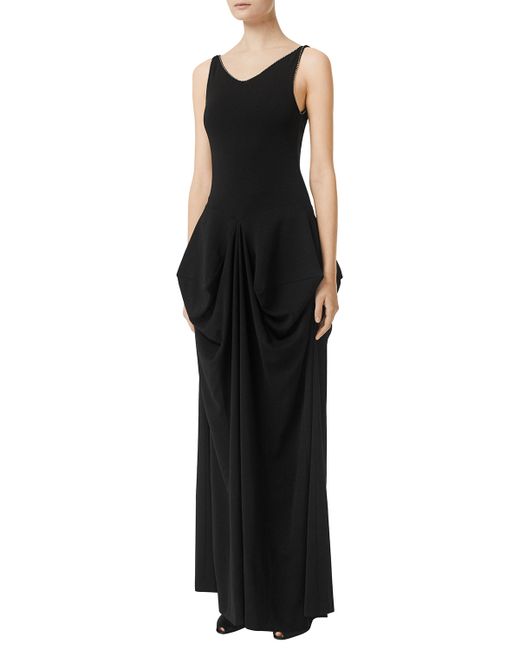 Burberry Crystal Detail Draped Stretch Jersey Gown