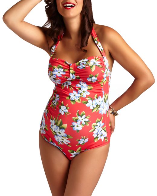 Pez D'Or Maternity Maui Hibiscus-Printed Halter-Neck One-Piece Swimsuit