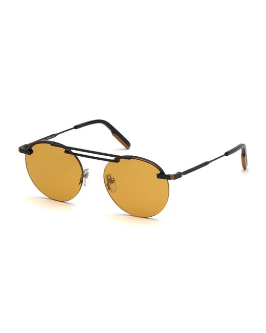 Ermenegildo Zegna Metal Semi-Rimless Sunglasses