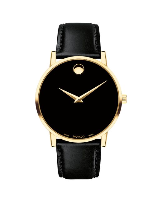 Movado 40mm Ultra Slim PVD Watch with Leather Strap