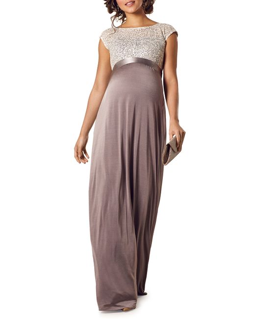 Tiffany Rose Maternity Mia Cap-Sleeve Gown with Sequin Bodice Full-Length Skirt