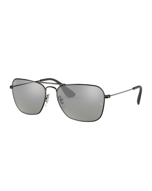 Ray-Ban Rectangular Metal Sunglasses with Mirrored Lenses
