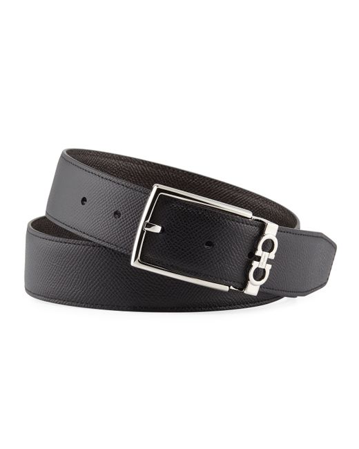 Salvatore Ferragamo Reversible Textured Leather Belt with Classic Buckle