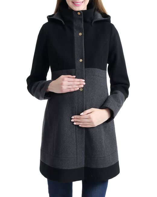Kimi + Kai Maternity Tessa Wool-Blend Colorblock Coat with Hood