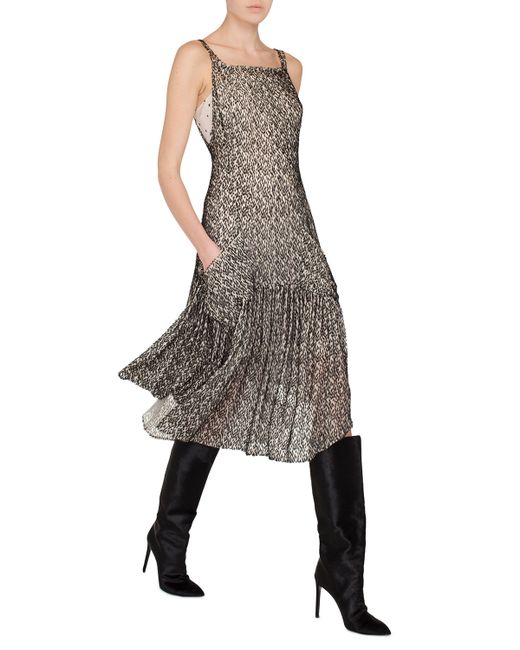 Akris Sleeveless Velvet Burnout Godet Midi Cocktail Dress with Pockets