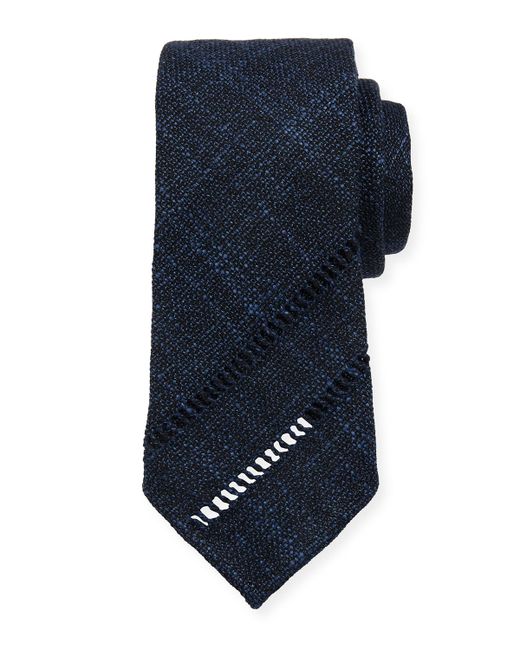 Tie Your Tie Melange Knit Tie w Diagonal Embroidery