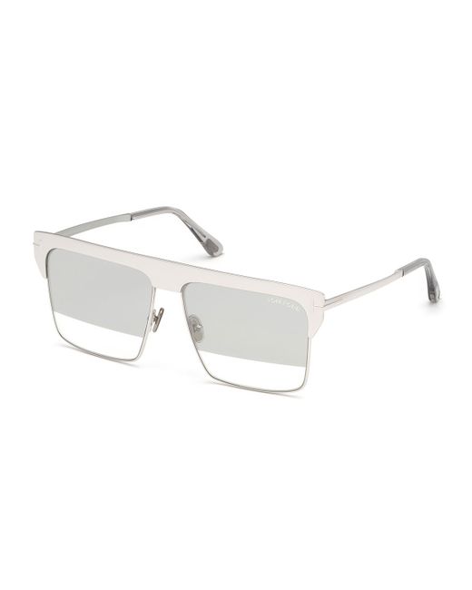 Tom Ford Square Half-Rim Metal Sunglasses