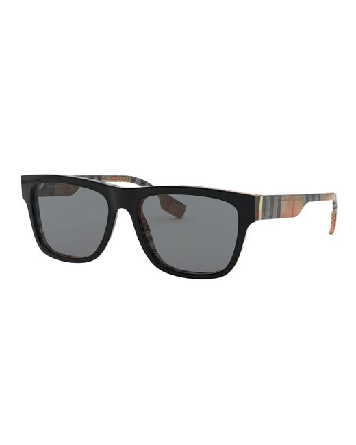 Burberry Square Acetate Sunglasses w Check Arms