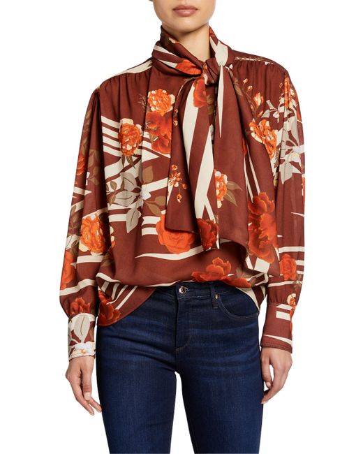 Dodo Bar Or Kelly Tie-Neck Floral-Print Shirt