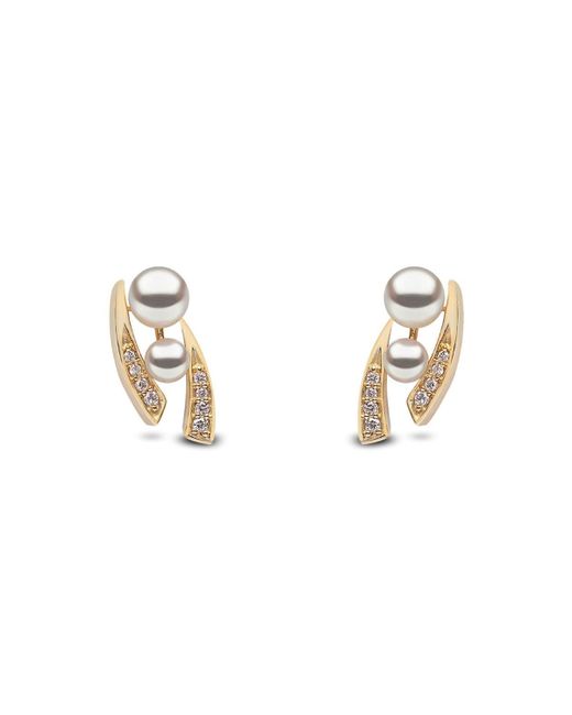 Yoko London 18k Double-Pearl Tapered Diamond Earrings