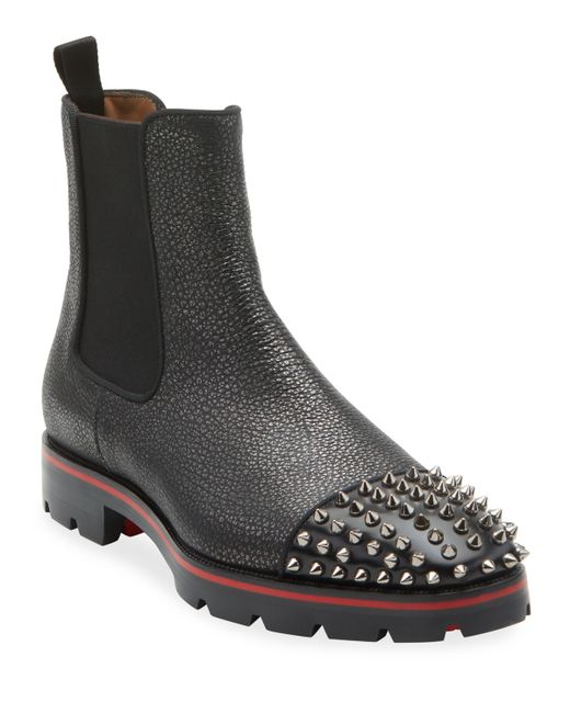 Christian Louboutin Melon Spikes Pebbled Leather Chelsea Boots