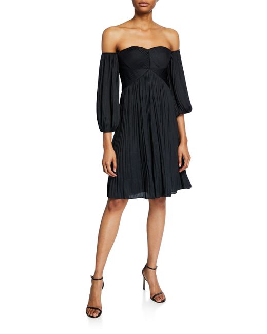 H Halston Off-Shoulder Sweetheart Pleated Dress
