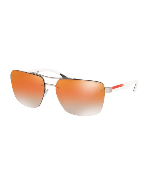 Prada Square Semi-Rimless Double-Bridge Metal Sunglasses