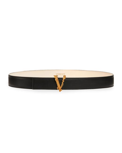 Versace Collection V Buckle Leather Belt