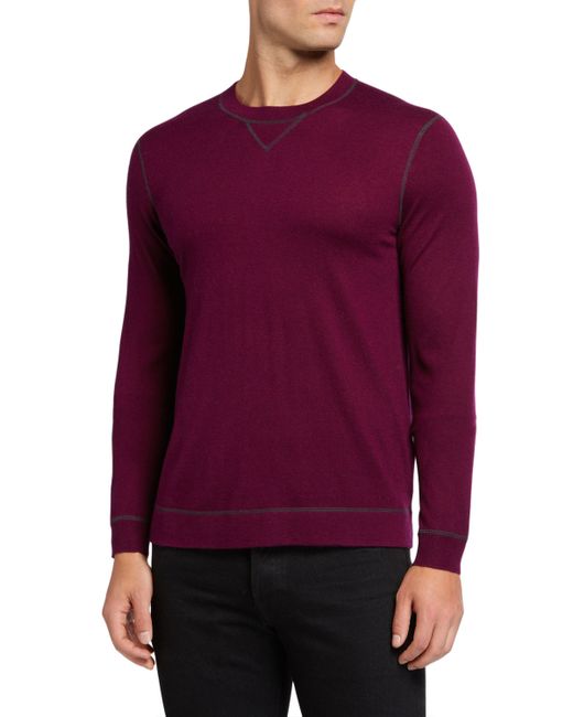 Neiman Marcus Cashmere-Silk Sweater with Contrast Stitching