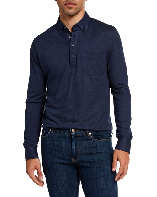 Peter Millar Silk-Blend Long-Sleeve Polo Shirt