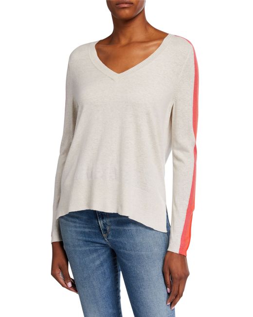 Lisa Todd Plus Down Time V-Neck Sweater w Racing Stripe
