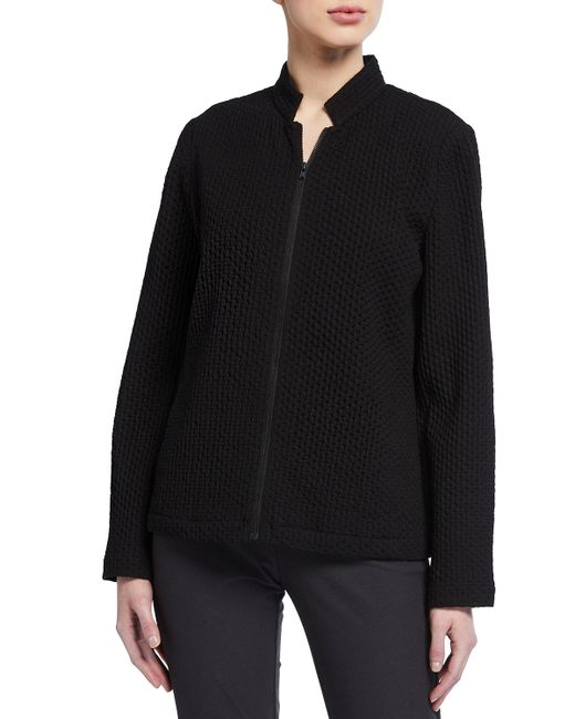 Eileen Fisher Honeycomb Stand Collar Zip-Front Jacket