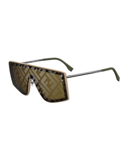 Fendi Mirrored FF-Monogram Shield Sunglasses